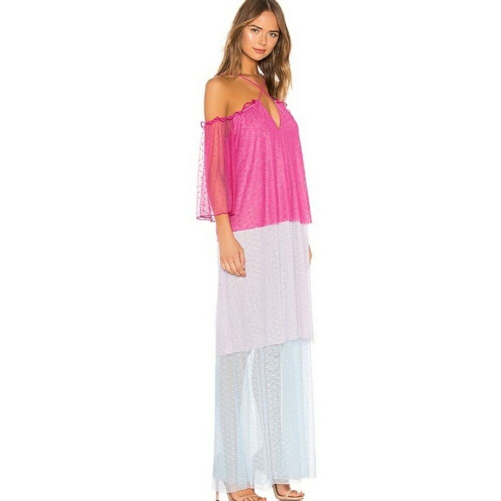 House of Harlow 1960 Frida Tiered Swiss Dot Rainbow Maxi Dress NWT